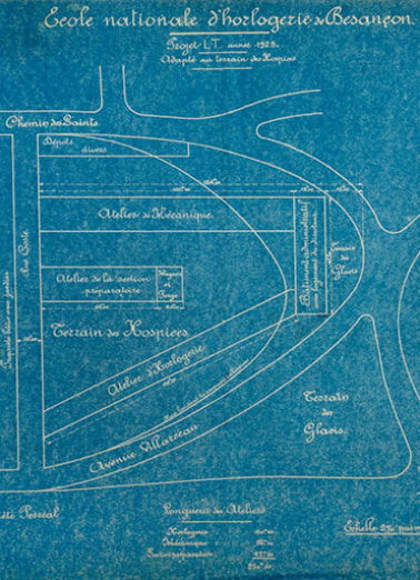 Ecole nationale d’Horlogerie de Besançon - Doubs. Projet LT année 1923. Adapté au terrain des Hospices. © Région Bourgogne-Franche-Comté, Inventaire du patrimoine Ecole nationale d’Horlogerie de Besançon - Doubs. Projet LT année 1923. Adapté au terrain des Hospices. © Région Bourgogne-Franche-Comté, Inventaire du patrimoine