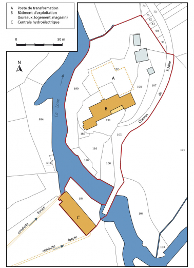 Plan-masse et de situation. Extrait du plan cadastral, 2016, section F. © Région Bourgogne-Franche-Comté, Inventaire du patrimoine Plan-masse et de situation. Extrait du plan cadastral, 2016, section F. © Région Bourgogne-Franche-Comté, Inventaire du patrimoine