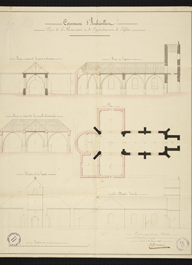 Projet de reconstruction et de l'agrandissement de l'église. © Région Bourgogne-Franche-Comté, Inventaire du patrimoine