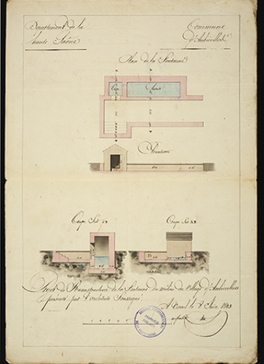 Projet de reconstruction de la fontaine. © Région Bourgogne-Franche-Comté, Inventaire du patrimoine