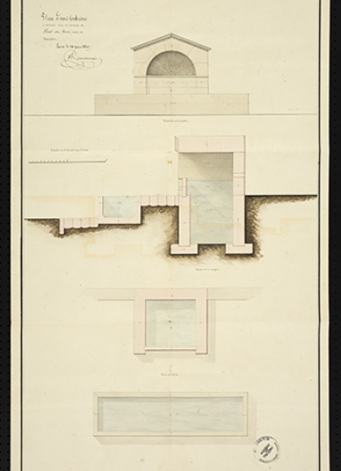 Plan d'une fontaine à construire, rue Saint-Nicolas (1829). © Archives départementales de la Haute-Saône