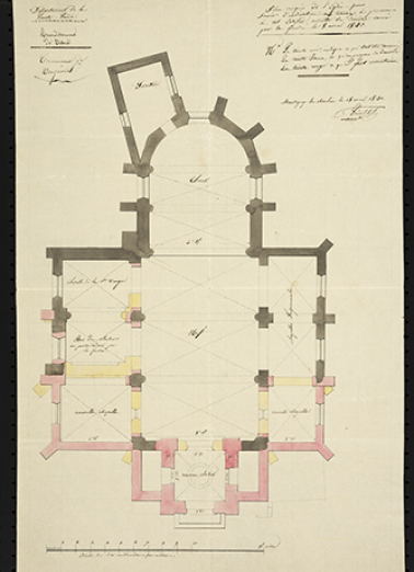 Plan croquis de l'église pour servir d'indication aux travaux à procurer à cet édifice [...] [Plan] 1840. © Région Bourgogne-Franche-Comté, Inventaire du patrimoine