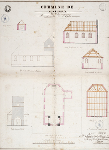 Projet de reconstruction de l'église (1838). © Région Bourgogne-Franche-Comté, Inventaire du patrimoine Projet de reconstruction de l'église (1838). © Région Bourgogne-Franche-Comté, Inventaire du patrimoine