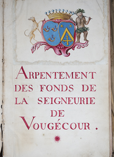 Page de titre du livre d'arpentement des fonds de la seigneurie. (1778) © Région Bourgogne-Franche-Comté, Inventaire du patrimoine