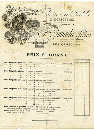 Prix courant de la société Charles Garnache Frères, s.d. [limite 19e siècle 20e siècle]. © Région Bourgogne-Franche-Comté, Inventaire du patrimoine
