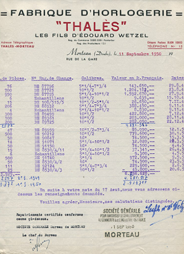 Papier à en-tête de la société les Fils d'Edouard Wetzel, 11 septembre 1950. © Région Bourgogne-Franche-Comté, Inventaire du patrimoine Papier à en-tête de la société les Fils d'Edouard Wetzel, 11 septembre 1950. © Région Bourgogne-Franche-Comté, Inventaire du patrimoine