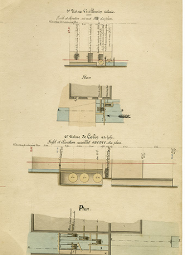 Commune de Grand'Combe. Règlement d'eau des usines [...] Dessins de détails [usines Vuillemin et Colin], 21 juin 1876. © Région Bourgogne-Franche-Comté, Inventaire du patrimoine