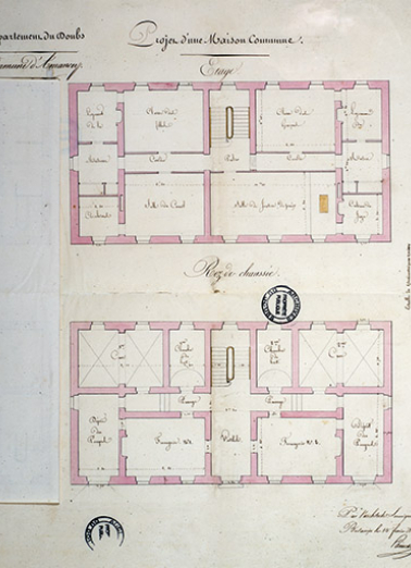 Projet d'une maison commune, 1827. © Région Bourgogne-Franche-Comté, Inventaire du patrimoine
