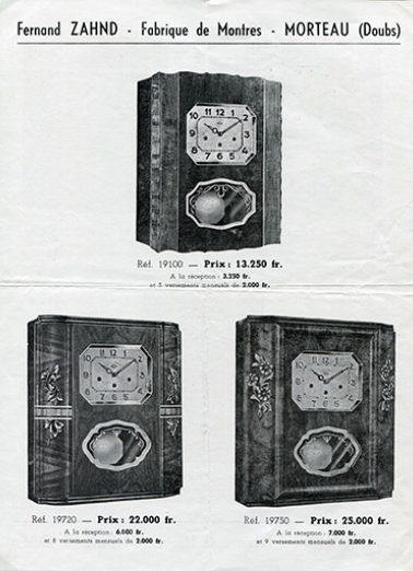 Fernand Zahnd - Fabrique de montres - Morteau (Doubs) [tarif des carillons : recto], 1954. © Région Bourgogne-Franche-Comté, Inventaire du patrimoine