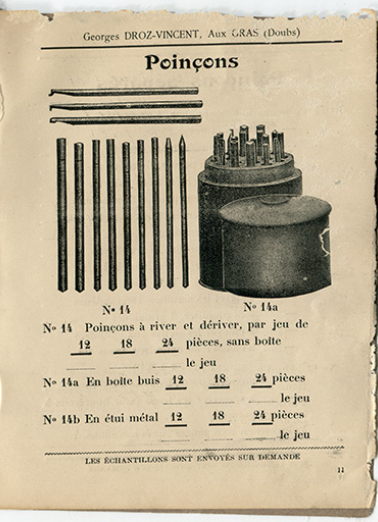 Poinçons [extrait d'un catalogue, p. 11], 1er quart 20e siècle. © Région Bourgogne-Franche-Comté, Inventaire du patrimoine