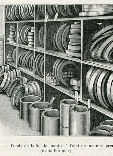 Fonds de boîte de montre à l'état de matière première (usine Frainier), 1905. © Région Bourgogne-Franche-Comté, Inventaire du patrimoine