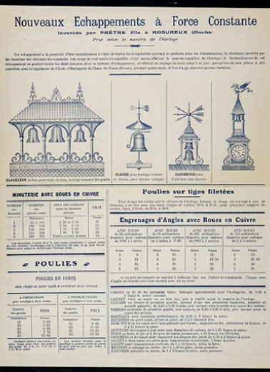 Fabrique d’horloges monumentales Prêtre & ses Fils [dépliant publicitaire : p. 4], 1er quart 20e siècle. © Région Bourgogne-Franche-Comté, Inventaire du patrimoine