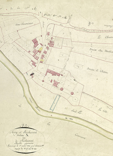 Plan du hameau extrait du plan cadastral ,1819. © Région Bourgogne-Franche-Comté, Inventaire du patrimoine Plan du hameau extrait du plan cadastral ,1819. © Région Bourgogne-Franche-Comté, Inventaire du patrimoine