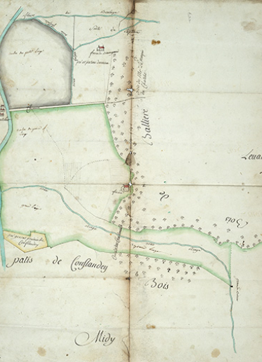 Plan représentant la Saône et l'écart de Port-d'Atelier, 18e siècle. © Région Bourgogne-Franche-Comté, Inventaire du patrimoine