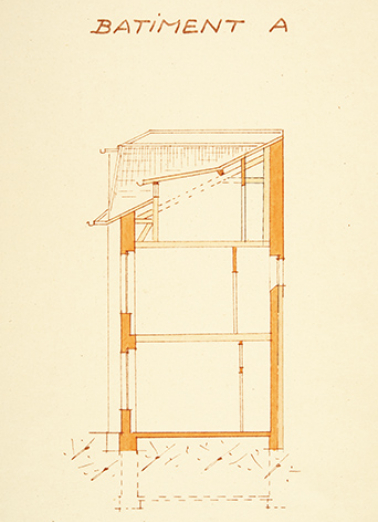 [Coupe transversale du bâtiment A], tirage, décembre 1949. © Région Bourgogne-Franche-Comté, Inventaire du patrimoine