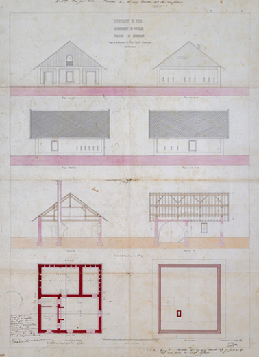 Projet de construction de trois chalets communaux, 1859. © Région Bourgogne-Franche-Comté, Inventaire du patrimoine
