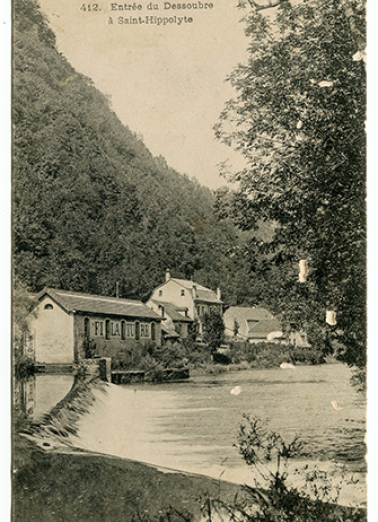 412. Entrée du Dessoubre à Saint-Hippolyte, fin 19e siècle-début 20e siècle [avant 1908]. © Région Bourgogne-Franche-Comté, Inventaire du patrimoine