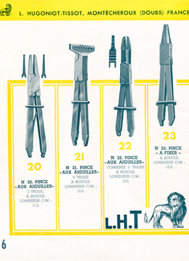 Catalogue L.H.T. 3 [catalogue de production p. 6 : pinces aux aiguilles et à fixer], [1949]. © Région Bourgogne-Franche-Comté, Inventaire du patrimoine