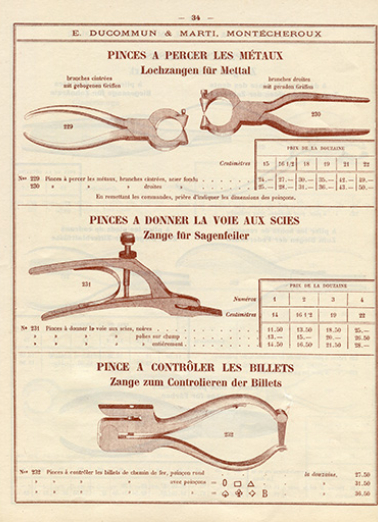 Tarif-album [...] E. Ducommun & Marti successeurs [catalogue de production, p. 34 : pinces diverses], [années 1920-1930]. © Région Bourgogne-Franche-Comté, Inventaire du patrimoine