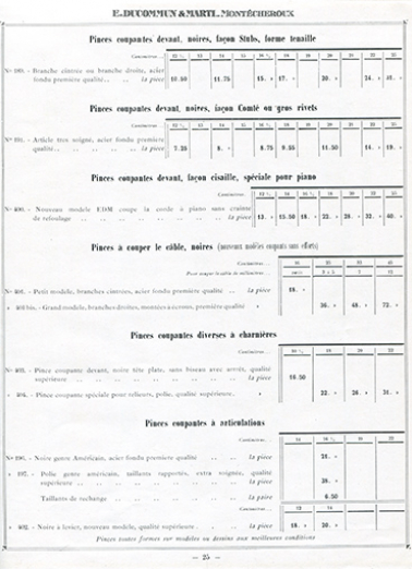 Tarif album n° 5. Fabrique d'outils E. Ducommun & Marti [catalogue de production, p. 25 : tarif de pinces], [milieu 20e siècle]. © Région Bourgogne-Franche-Comté, Inventaire du patrimoine