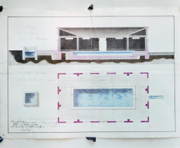 Plan et coupe longitudinale, devis daté du 1er mai 1836 par Champonnois aîné (architecte). © Région Bourgogne-Franche-Comté, Inventaire du patrimoine