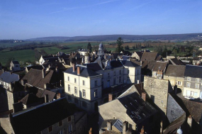 Le quartier de l'hôtel de ville. Vue prise depuis le clocher de l'église Saint-Léger © Région Bourgogne-Franche-Comté, Inventaire du patrimoine