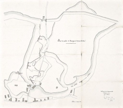 "Plan du moulin de Branges et de ses abords", par l'ingénieur ordinaire Lacroix, le 15 novembre 1842. Dans le dossier du moulin de Cuisery. (Archives VNF-direction territoriale Centre-Bourgogne ; subdivision de Montceau-les-Mines) © Région Bourgogne-Franche-Comté, Inventaire du patrimoine