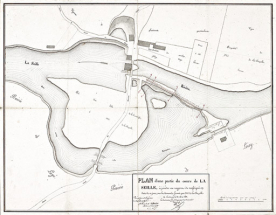 "Plan d'une partie du cours de la Seille, à joindre au rapport du soussigné en date de ce jour, sur la demande formée par M. de la Chapelle", par le conducteur faisant fonction d'ingénieur principal du 2e arrondissement Boulmicot, le 30 mai 1831. Il… © Région Bourgogne-Franche-Comté, Inventaire du patrimoine