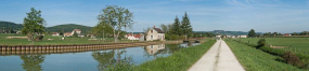 Vue d'ensemble du site d'écluse et du paysage environnant. © Région Bourgogne-Franche-Comté, Inventaire du patrimoine