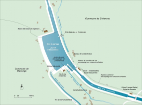 Plan schématique du port d'Escommes et du bief 02 du versant Saône. © Région Bourgogne-Franche-Comté, Inventaire du patrimoine