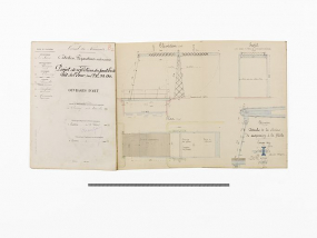 "Projet de réfection du pont-levis dit de l'Ane au P.K.99.180". Détail des élévations, profil et plan du pont. (Dessin ; 9 feuillets de 21 x 31 cm ; 1926, Archves VNF-direction territoriale Centre-Bourgogne ; subdivision de Corbigny) © Région Bourgogne-Franche-Comté, Inventaire du patrimoine