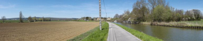 Vue d'aval ; en arrière-plan le site d'écluse 28. A gauche, le château et le village de Rully. © Région Bourgogne-Franche-Comté, Inventaire du patrimoine