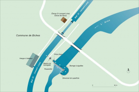 Carte schématique du barrage de Fleury. © Région Bourgogne-Franche-Comté, Inventaire du patrimoine