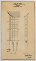 Oriel en surplomb de la façade côté pour les water-closet (1921), élévations. © Région Bourgogne-Franche-Comté, Inventaire du patrimoine