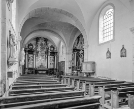 Intérieur : nef et choeur. © Région Bourgogne-Franche-Comté, Inventaire du patrimoine