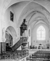 Intérieur : la nef et le choeur vus de trois quarts gauche. © Région Bourgogne-Franche-Comté, Inventaire du patrimoine