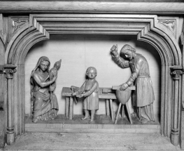 Autel-retable latéral droit : scène sculptée du tombeau , la Sainte-Famille. © Région Bourgogne-Franche-Comté, Inventaire du patrimoine