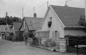 Alignement de maisons rue du Temple en 1982. SRI. Inventaire topographique du canton de Beaucourt (1981-1982). © Région Bourgogne-Franche-Comté, Inventaire du patrimoine