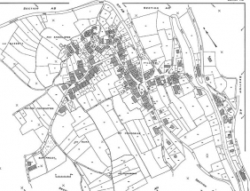 Plan avec la position des maisons et des fermes repérées et sélectionnées. © Région Bourgogne-Franche-Comté, Inventaire du patrimoine