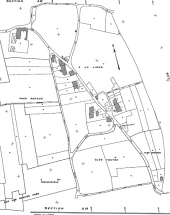 Plan du hameau de la Liesme avec la position de la ferme repérée. © Région Bourgogne-Franche-Comté, Inventaire du patrimoine