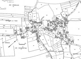 Fond de carte : extrait du cadastre de 1960, section B5. © Région Bourgogne-Franche-Comté, Inventaire du patrimoine