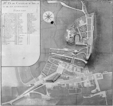 Plan du château d'Arlay et de ses attenances [vue d'ensemble, plans de distribution apparents]. © Région Bourgogne-Franche-Comté, Inventaire du patrimoine