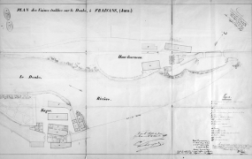 Plan des usines établies sur le Doubs, à Fraisans (Jura). © Région Bourgogne-Franche-Comté, Inventaire du patrimoine