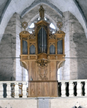 Grand orgue, vu de face en contre-plongée. © Région Bourgogne-Franche-Comté, Inventaire du patrimoine