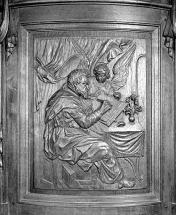 Troisième panneau de la cuve : saint Matthieu. © Région Bourgogne-Franche-Comté, Inventaire du patrimoine