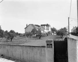 Vue éloignée depuis la rue Mouchet avec la clôture délimitant la propriété. © Région Bourgogne-Franche-Comté, Inventaire du patrimoine
