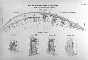 Mur de soutènement à arcades [...] Demi-plan [et] Coupe, [1919]. © Région Bourgogne-Franche-Comté, Inventaire du patrimoine