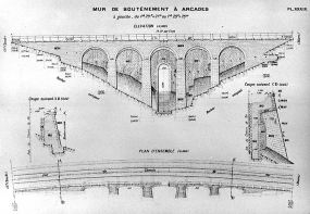 Mur de soutènement à arcades [plan, coupes et élévation], [1919]. © Région Bourgogne-Franche-Comté, Inventaire du patrimoine