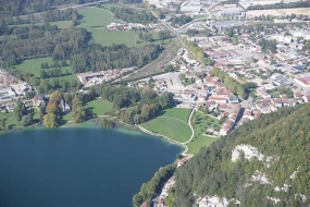Vue aérienne du quartier de la gare, depuis l'est. © Région Bourgogne-Franche-Comté, Inventaire du patrimoine