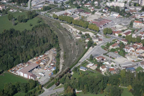 Vue aérienne du site de la gare, depuis le sud-est. © Région Bourgogne-Franche-Comté, Inventaire du patrimoine